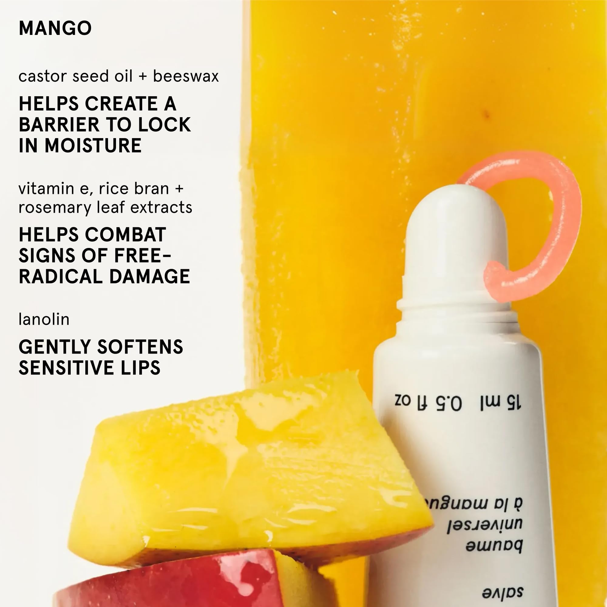Glossier Balm Dotcom mango peach tint on lips showing natural subtle color boost