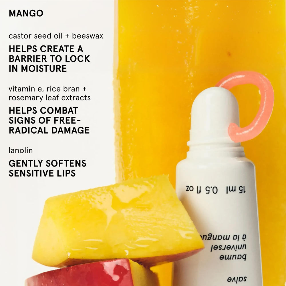 Glossier Balm Dotcom mango peach tint on lips showing natural subtle color boost