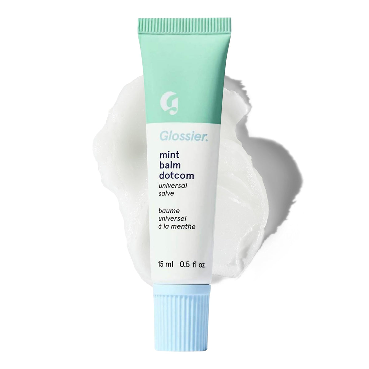 Glossier Balm Dotcom mint front tube showing clean packaging and portability