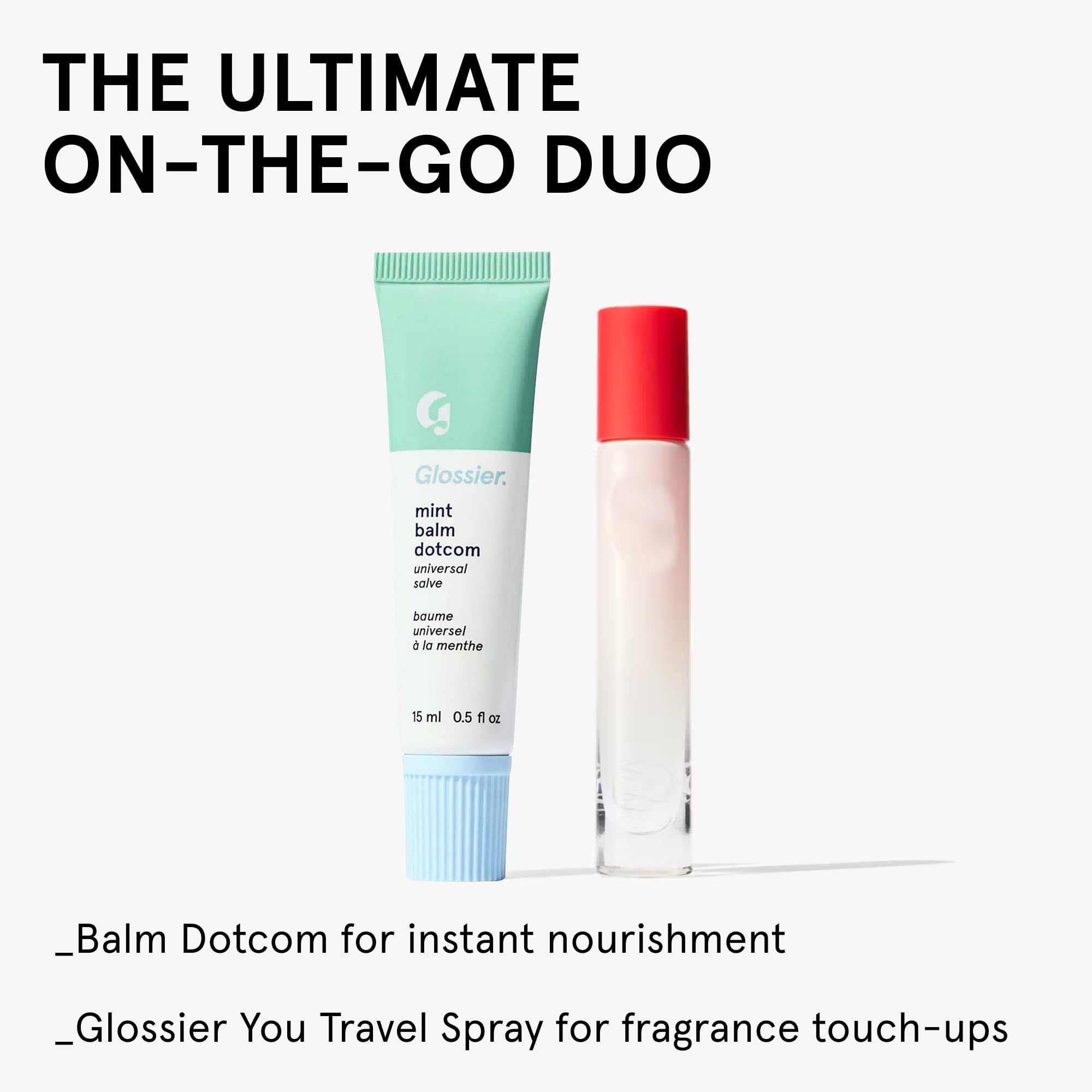 Glossier Balm Dotcom mint inside a bag demonstrating on-the-go hydration