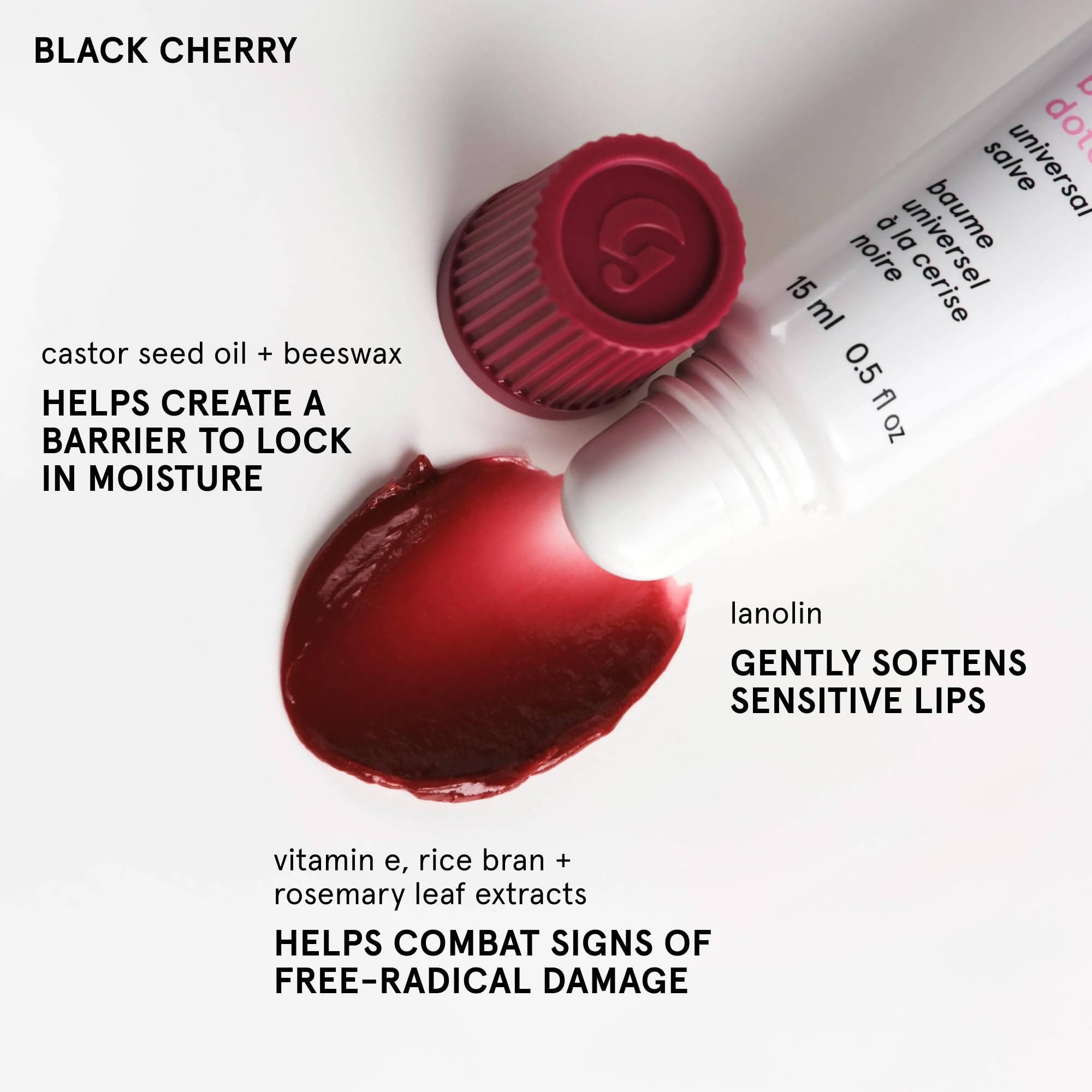 glossier balm dotcom swipe on lips adding burgundy tint and visible hydration