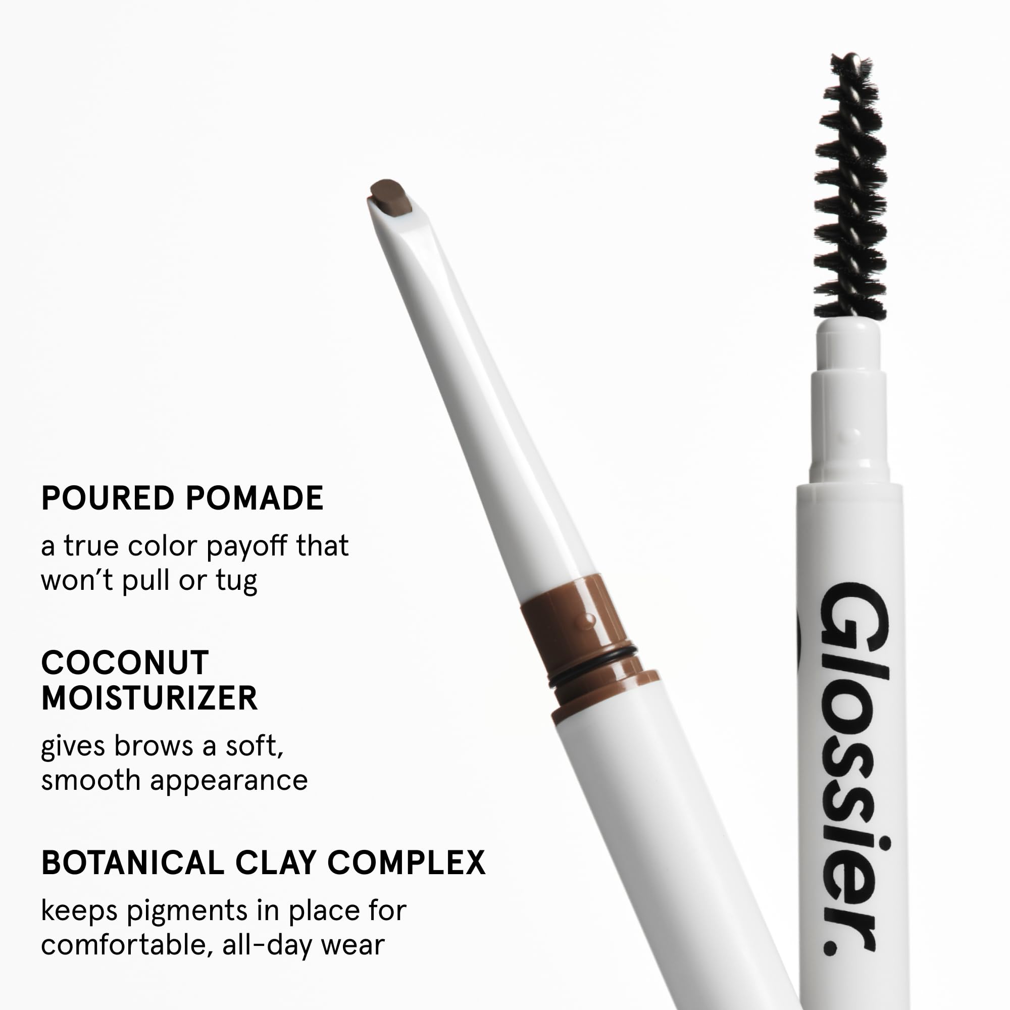 Glossier Boy Brow Arch texture swatch on skin showing smooth, blendable pigment