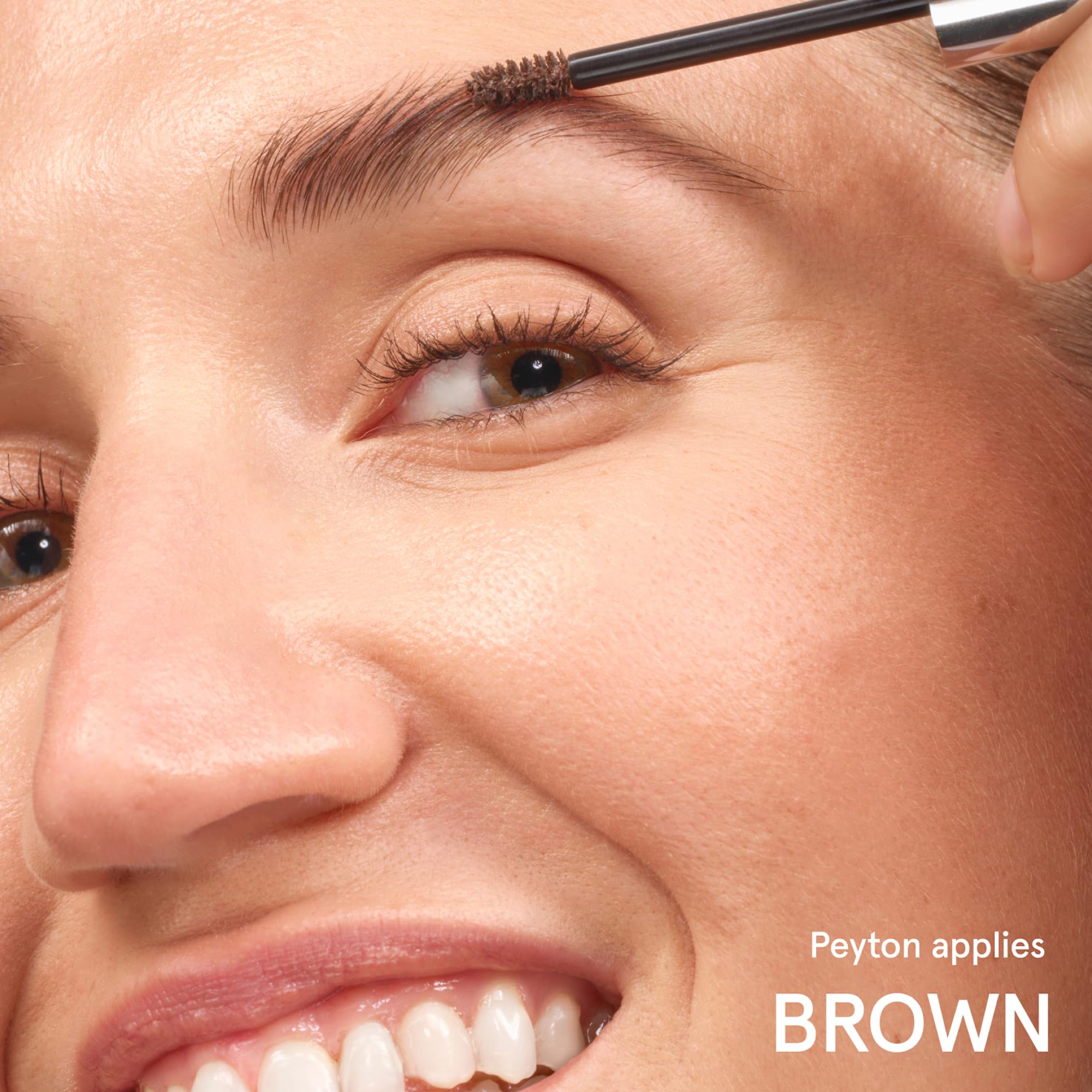 Glossier Boy Brow clear and brown swatches showing shade matching and buildable coverage benefit
