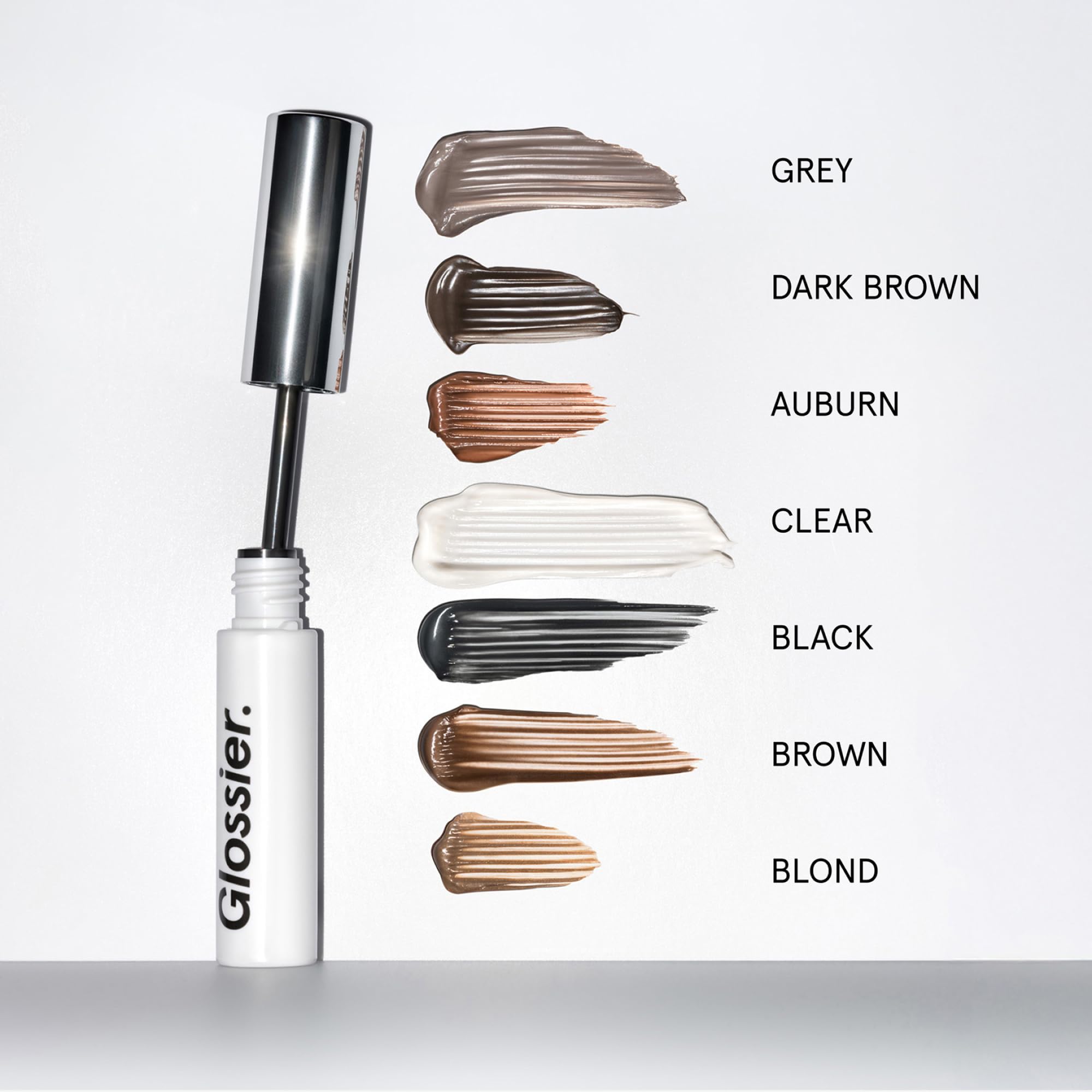 Glossier Boy Brow black shade label clear close-up for accurate color matching
