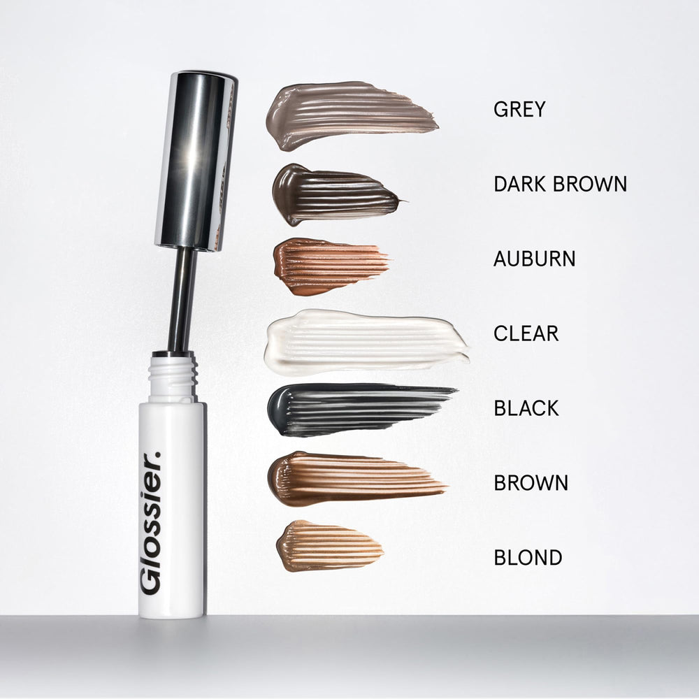 Glossier Boy Brow black shade label clear close-up for accurate color matching