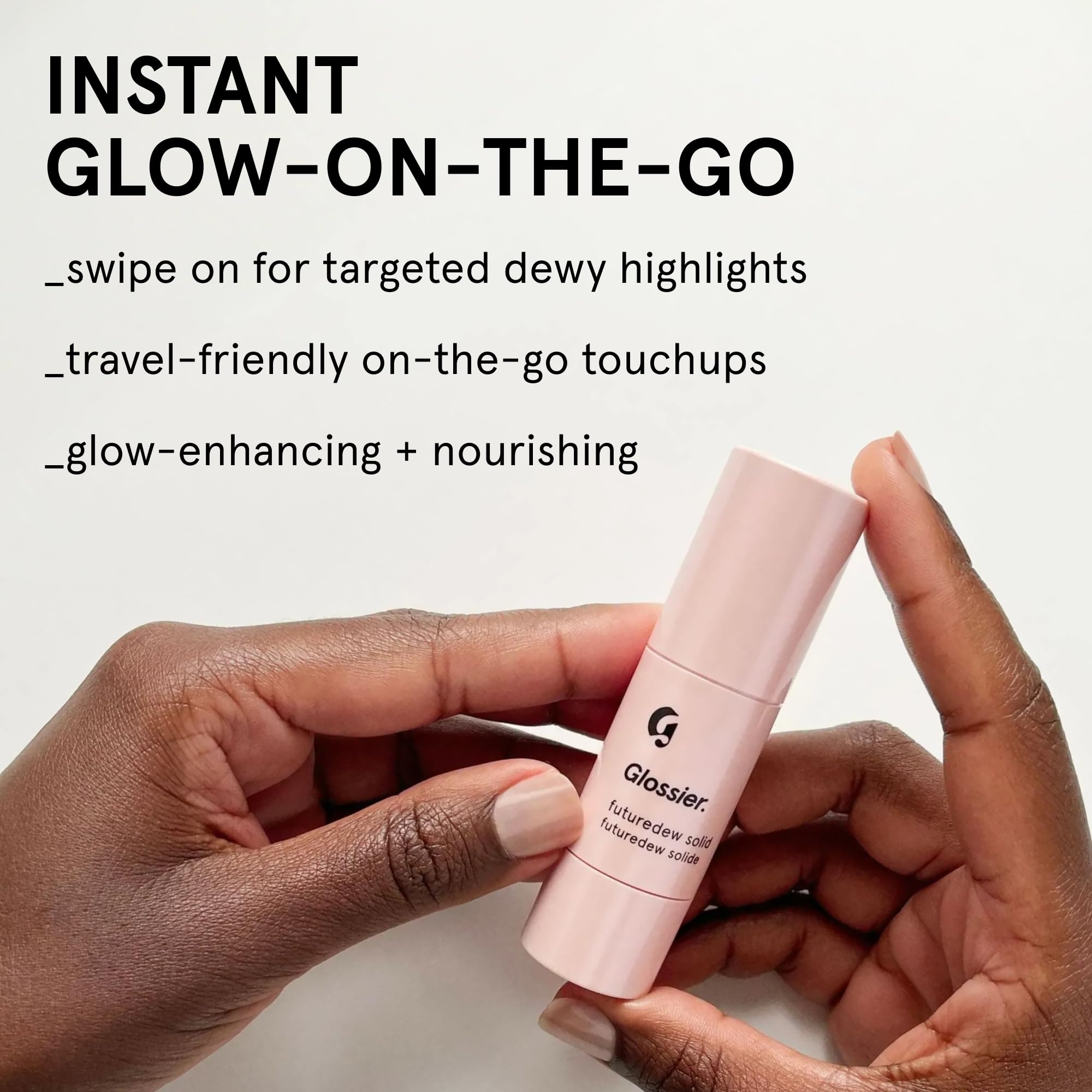 Glossier Futuredew solid stick texture close-up highlighting creamy blend