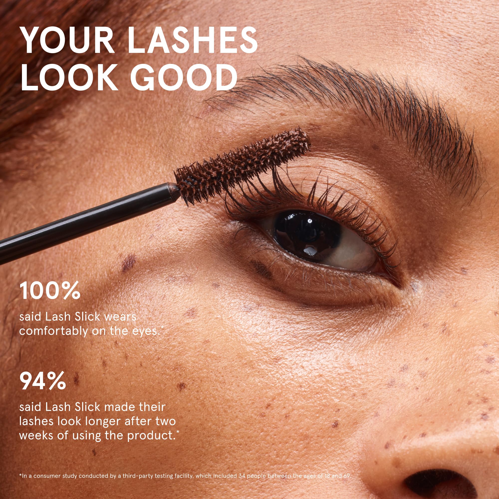 Glossier Lash Slick before and after lashes showing visible length and separation benefit