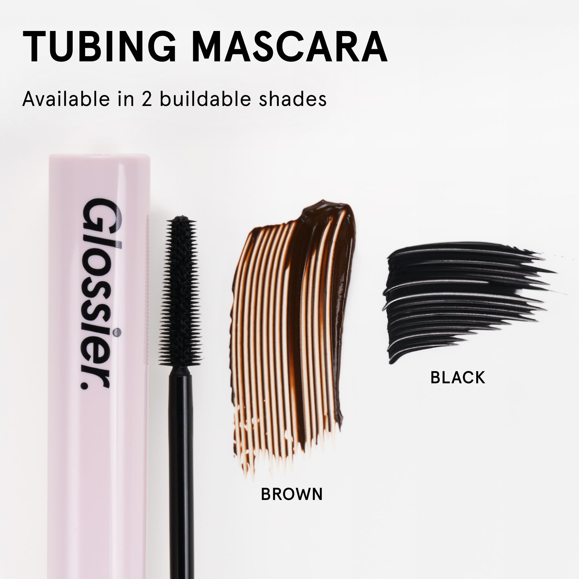 Glossier Lash Slick swiped stroke on pad showing curved fibers for extended lash length