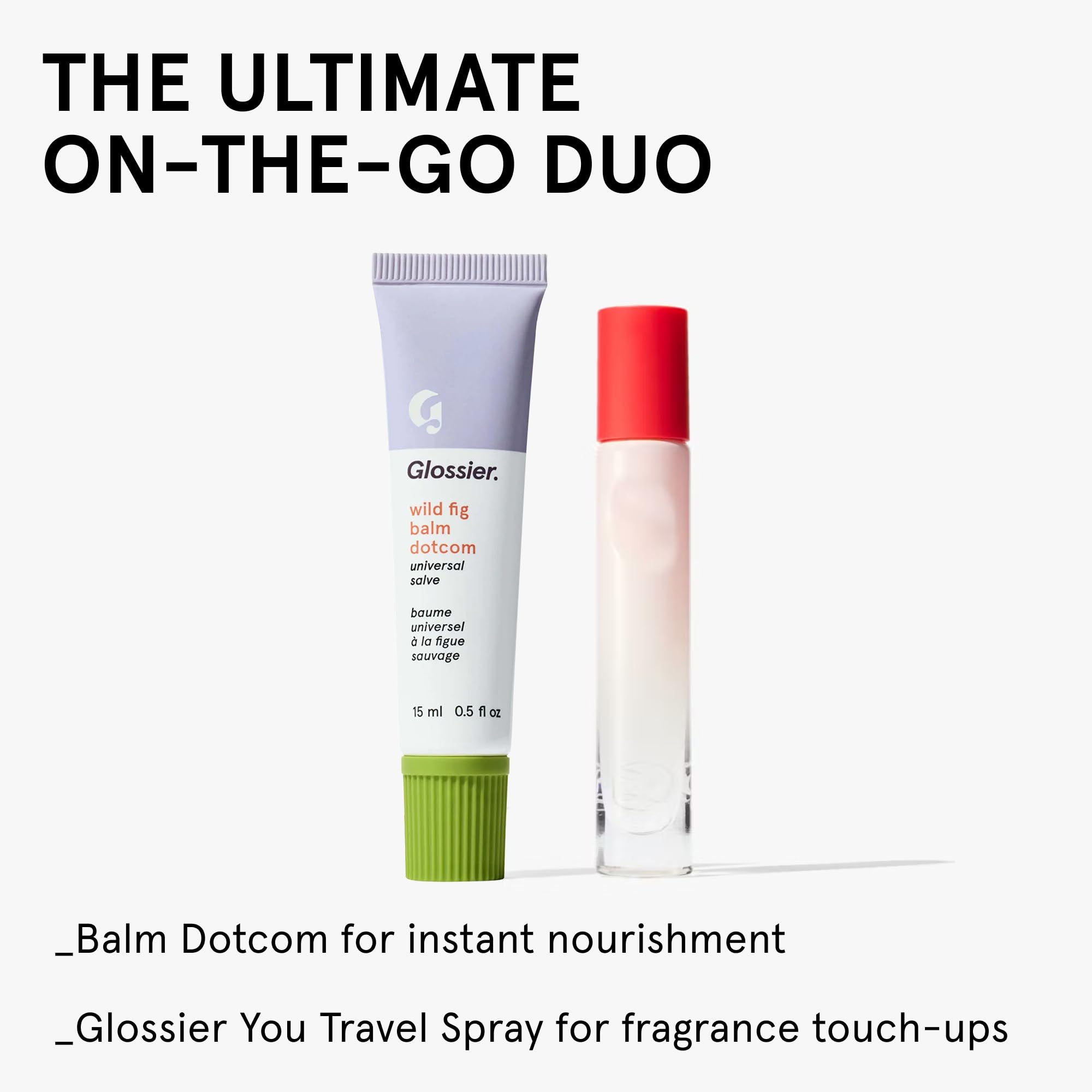 Glossier Balm Dotcom tube with minimal packaging emphasizing clean, shelf-ready design