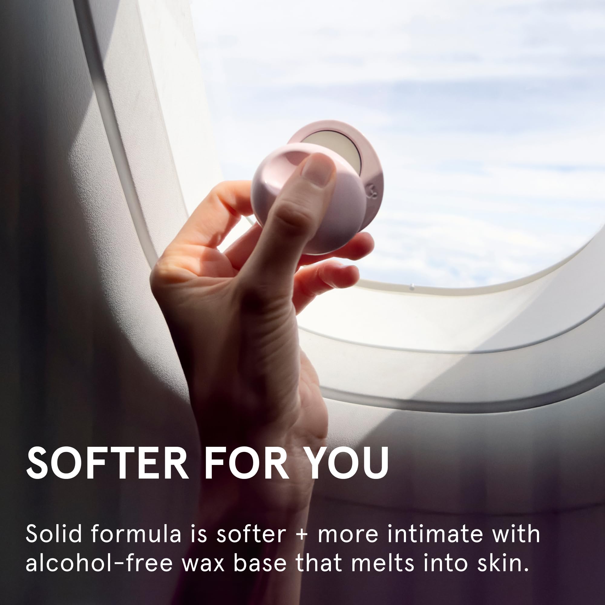 Glossier compact in hand demonstrating 3g scale and portability benefit: pocket friendly