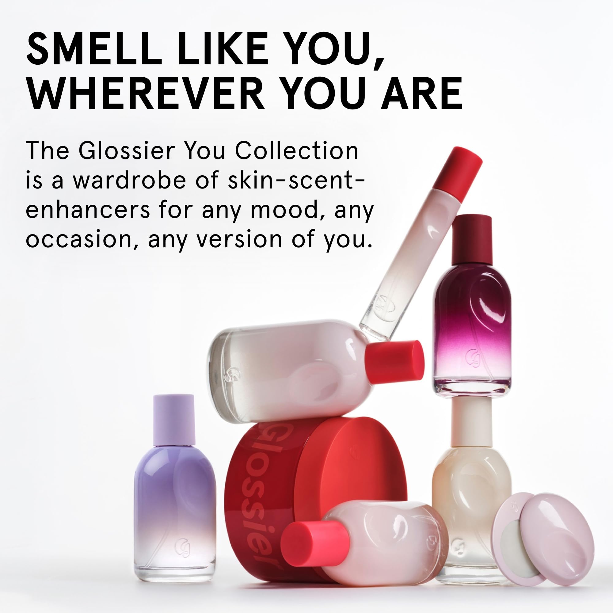 Glossier refill pan detail showing removable insert and refillable ease benefit: sustainable