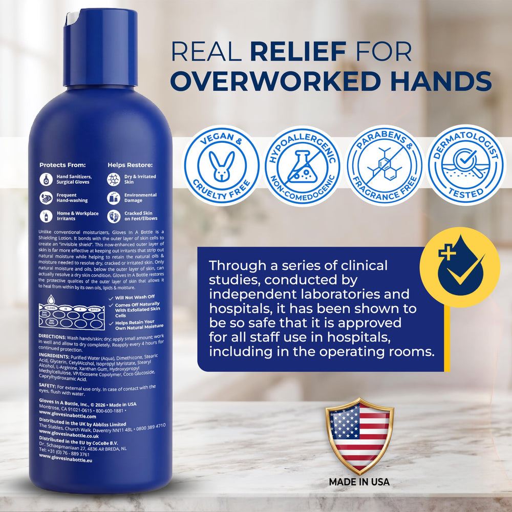 Gloves In A Bottle in a kitchen setting protecting hands while cooking