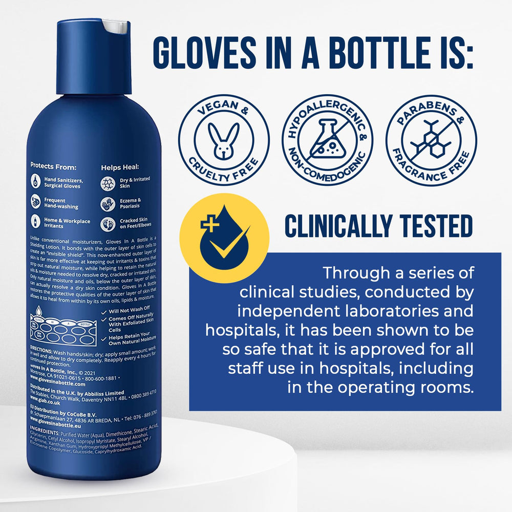 Gloves In A Bottle comparing sizes in hand showing travel suitability