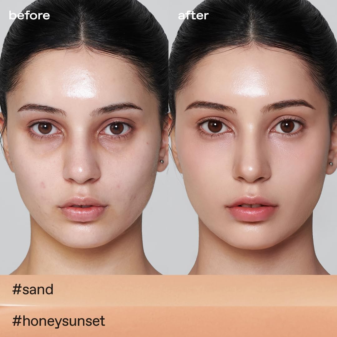 glow before and after under-eye left side showing concealed dark circle with natural finish