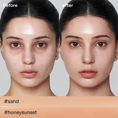 glow before and after under-eye left side showing concealed dark circle with natural finish