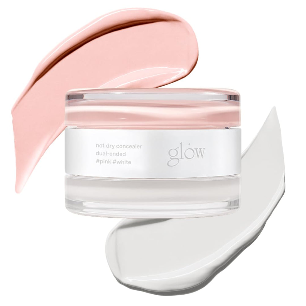 glow dual-shade pot front showing pink and white halves and compact packaging benefit easy color correction