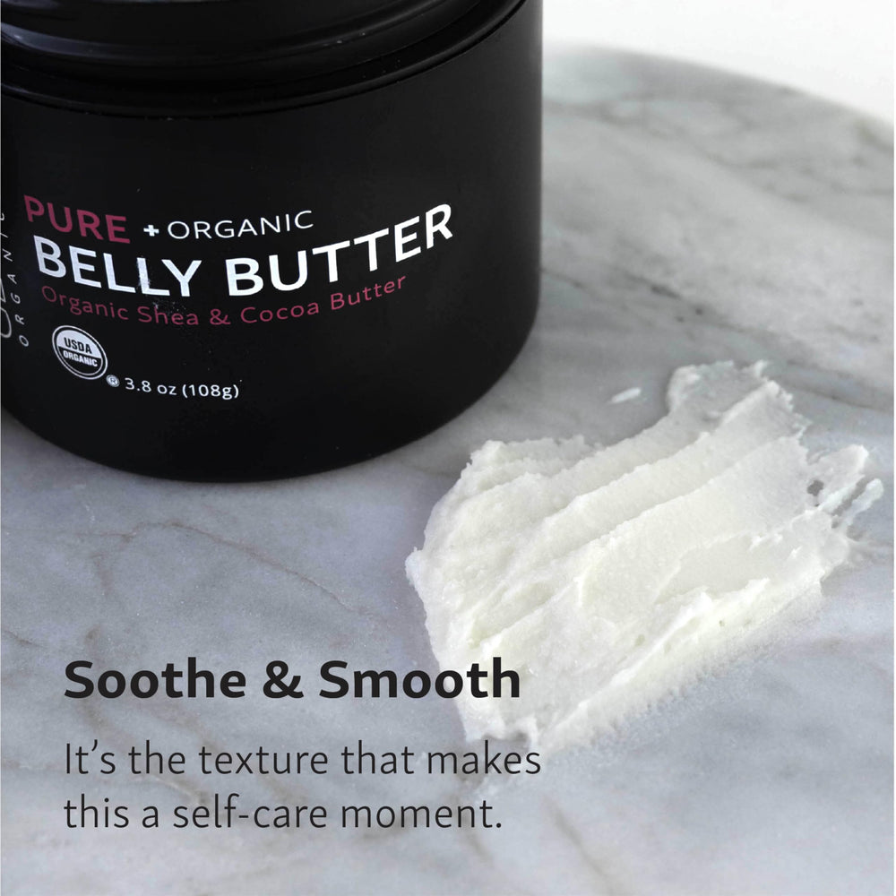 Glow Organics applied to pregnant belly showing gentle massage and instant skin comfort