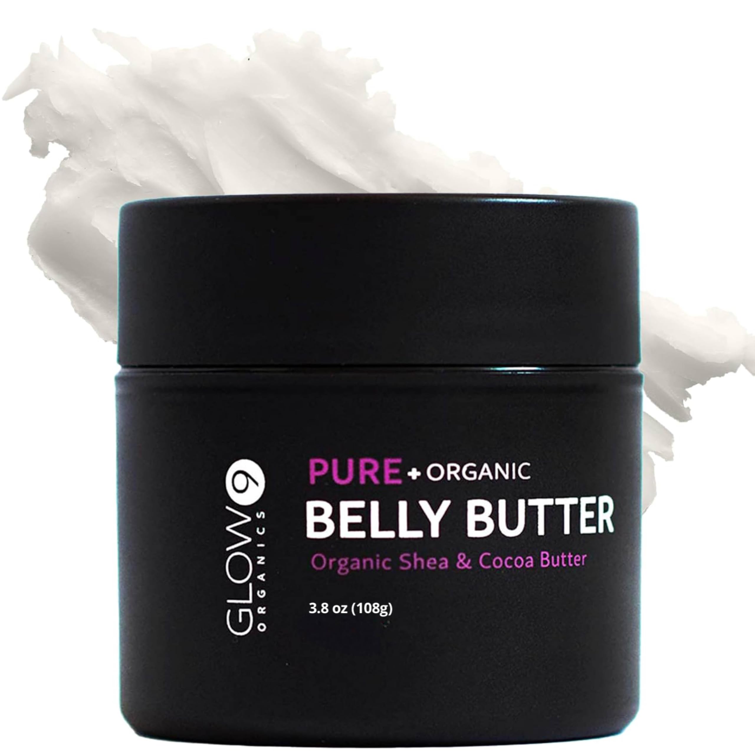 Glow Organics jar front view showing clean pregnancy-safe packaging and nourishing benefits