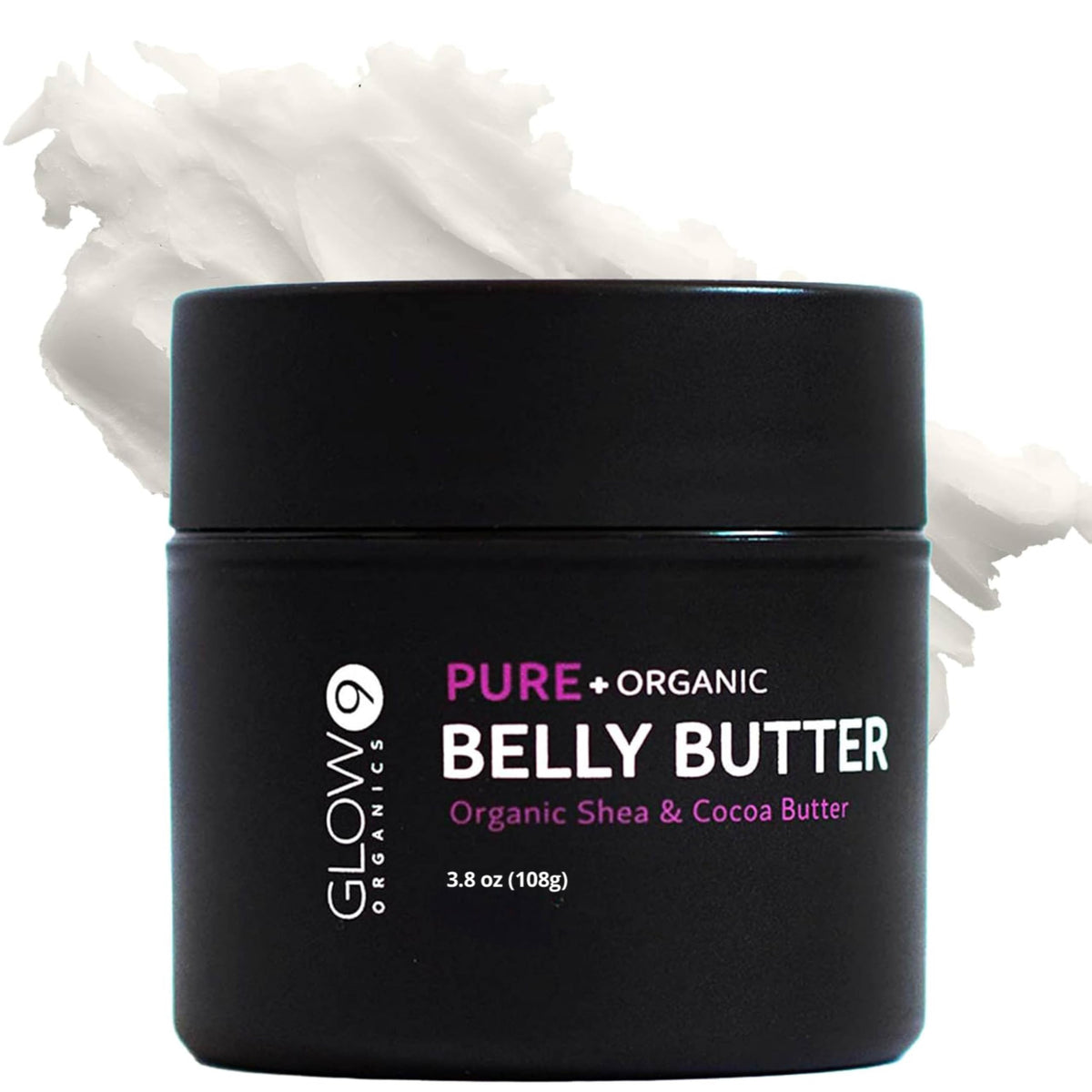 Glow Organics jar front view showing clean pregnancy-safe packaging and nourishing benefits