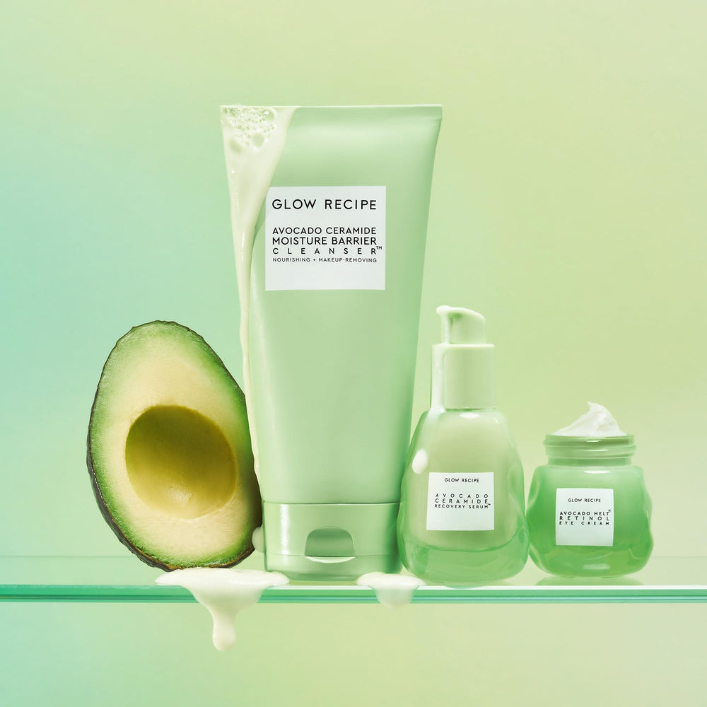 Glow Recipe bottle styled on bathroom shelf suggesting daily routine fit