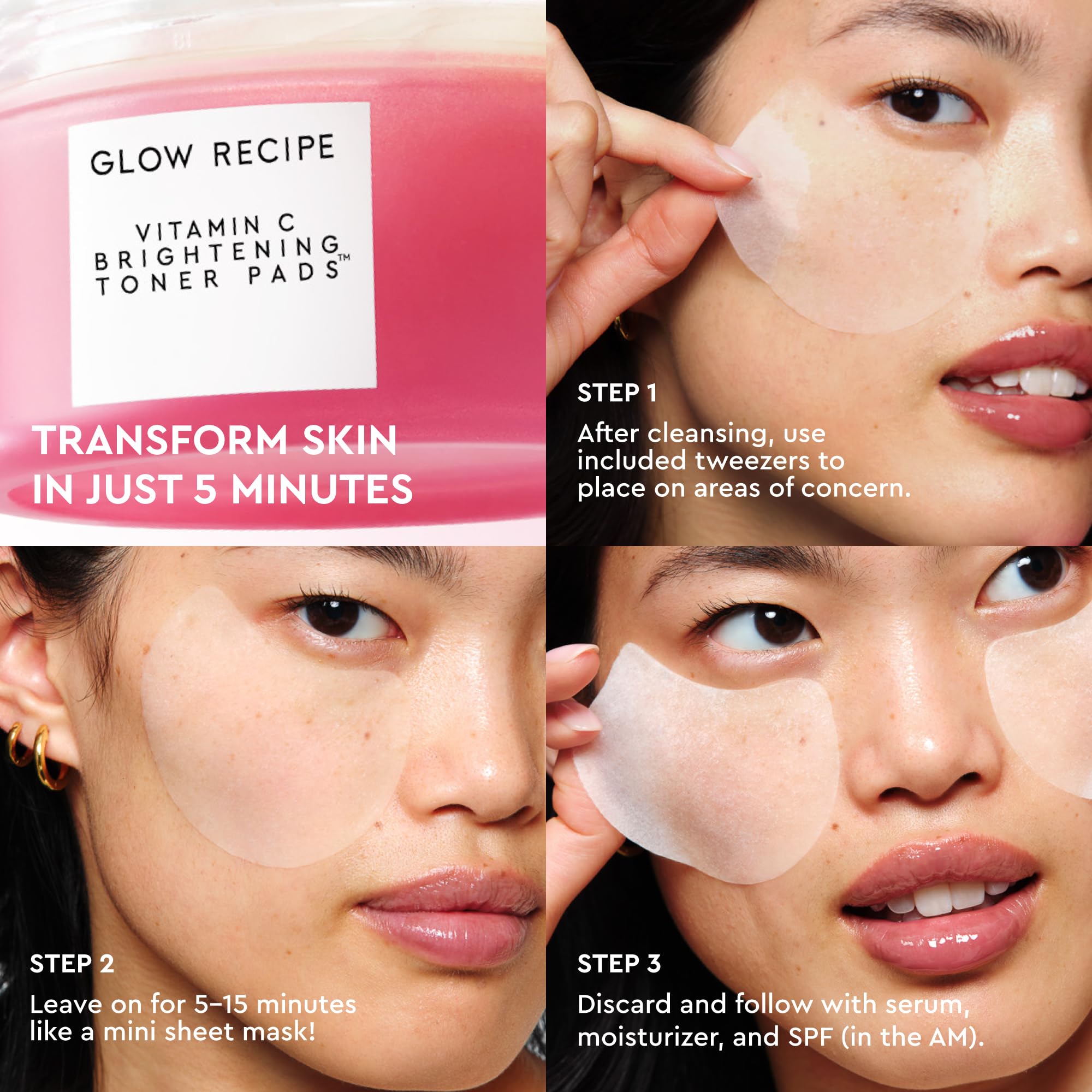 Hand sweeping pad across cheek showing Glow Recipe gentle exfoliation