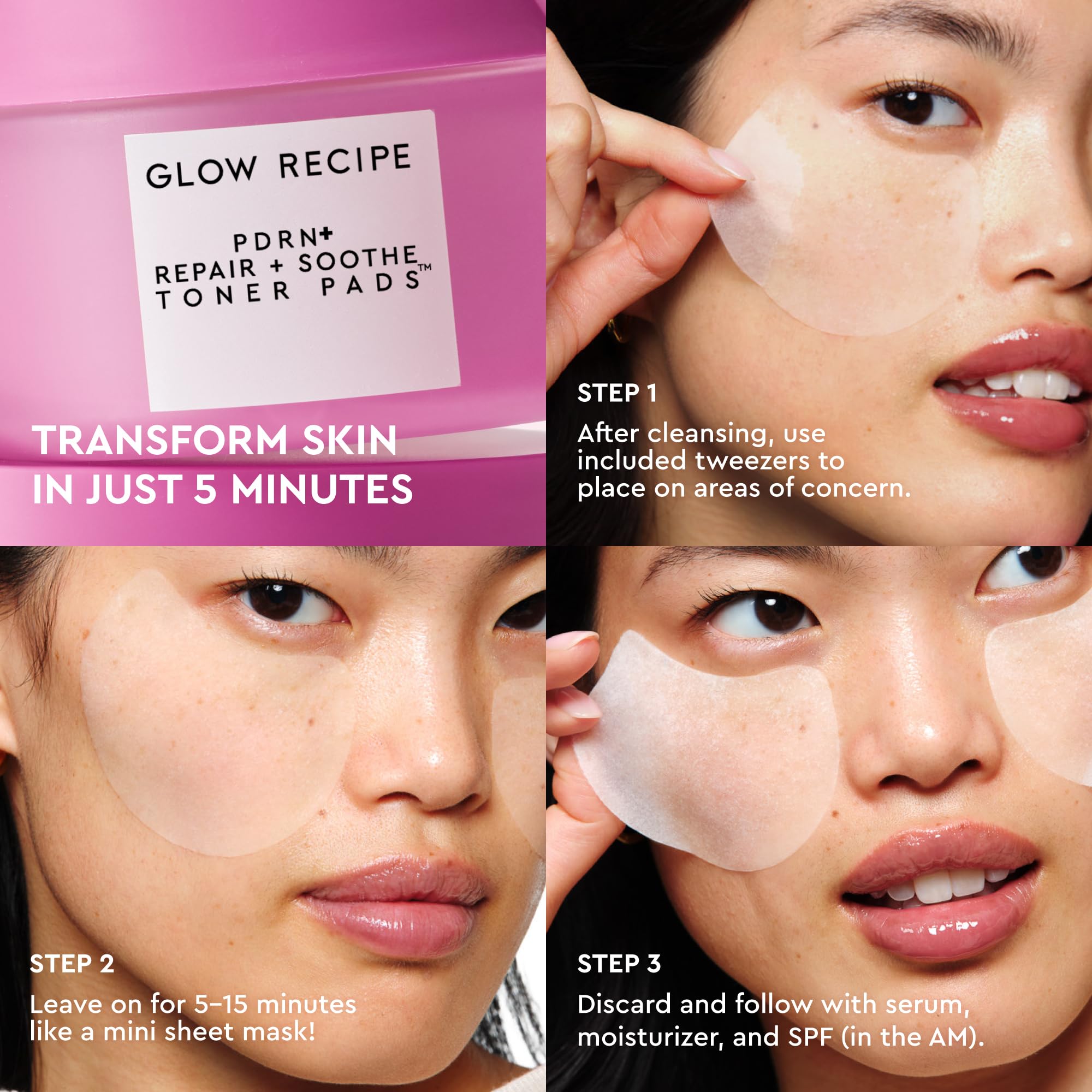 Glow Recipe pad applied to cheek delivering visible calming benefit