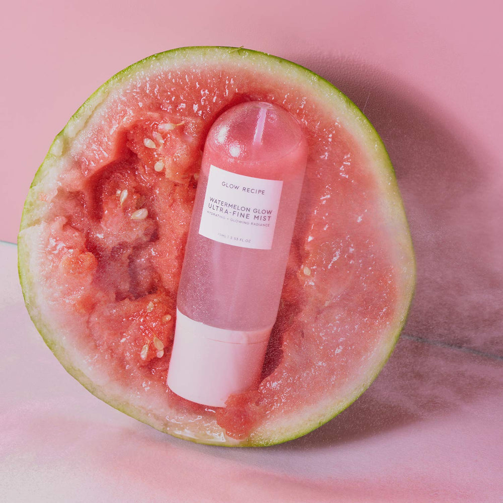Glow Recipe texture droplet on hand illustrating lightweight absorption