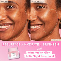 Glow Recipe ingredient layout with watermelon and hyaluronic acid highlighting brightening benefit