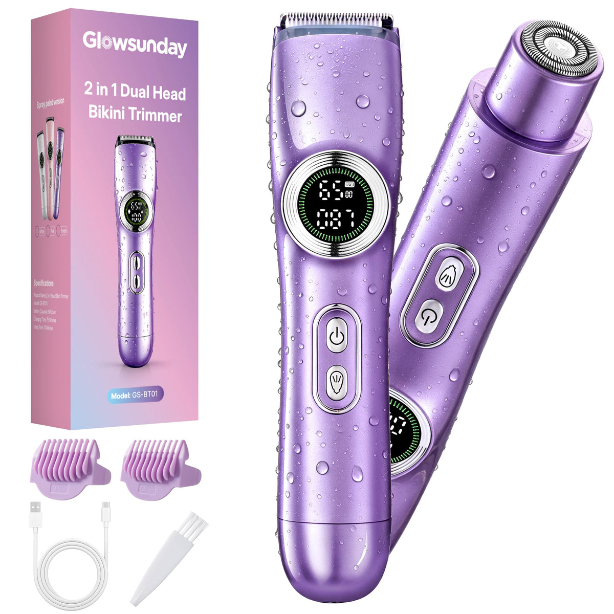 Glowsunday front view showing purple trimmer and compact design for portability