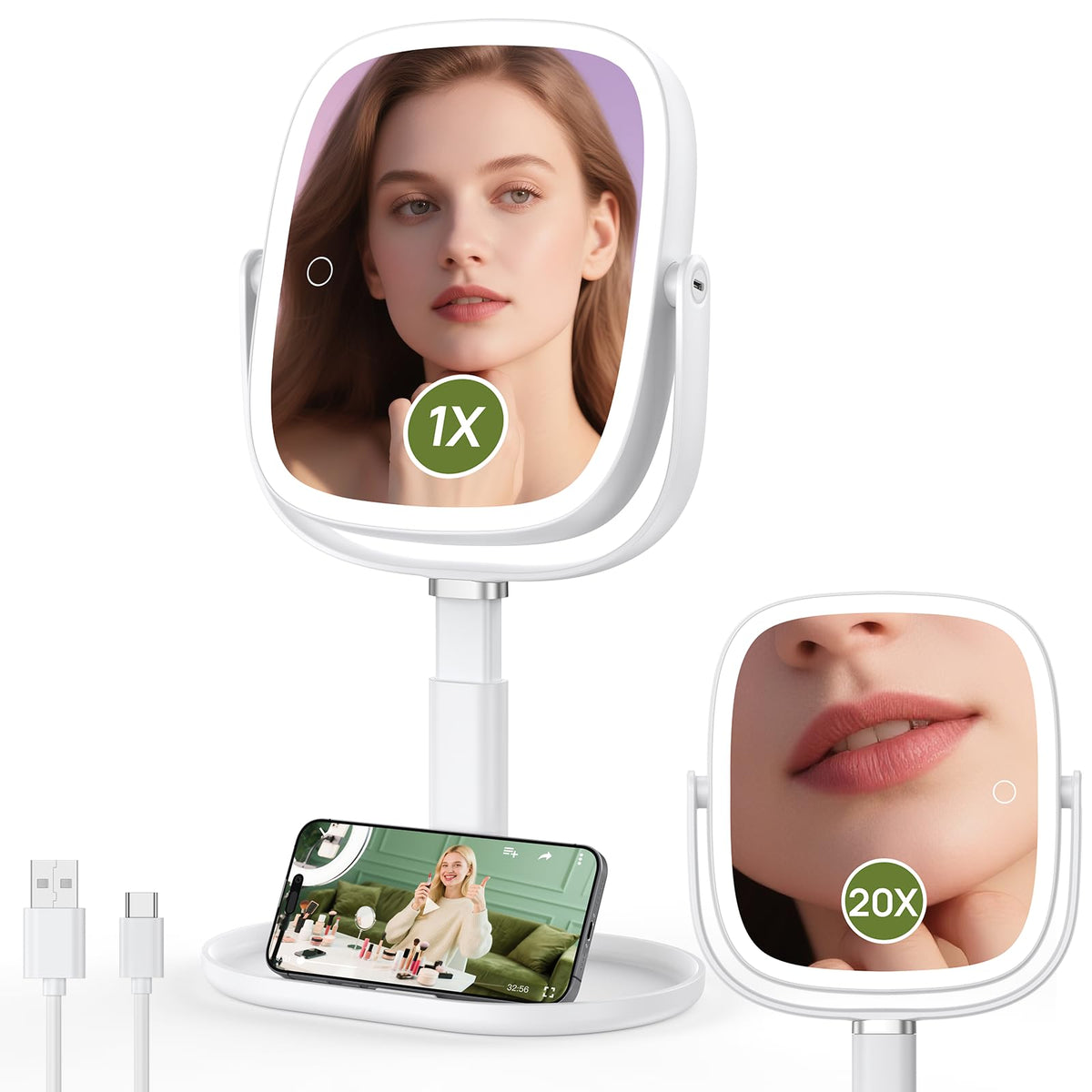 Glowtop front view showing large rectangular mirror and balanced reflection benefit