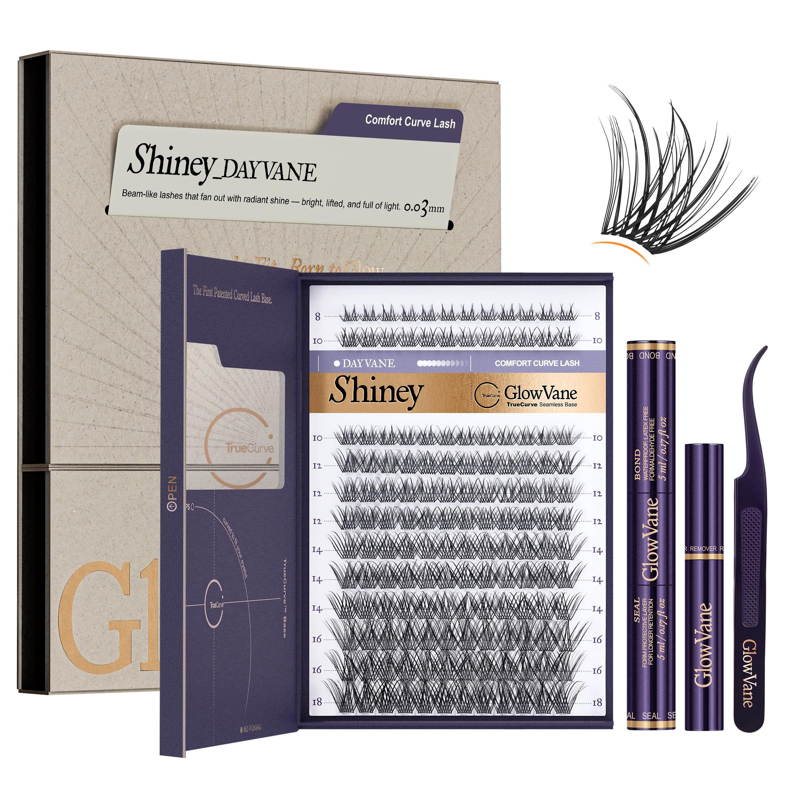 GlowVane front packaging showing complete TrueCurve kit and benefits