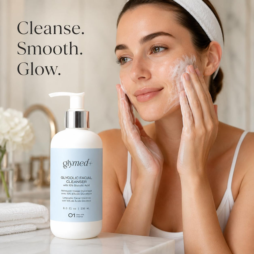 GLYMED pump dispensing gentle facial wash for easy controlled use