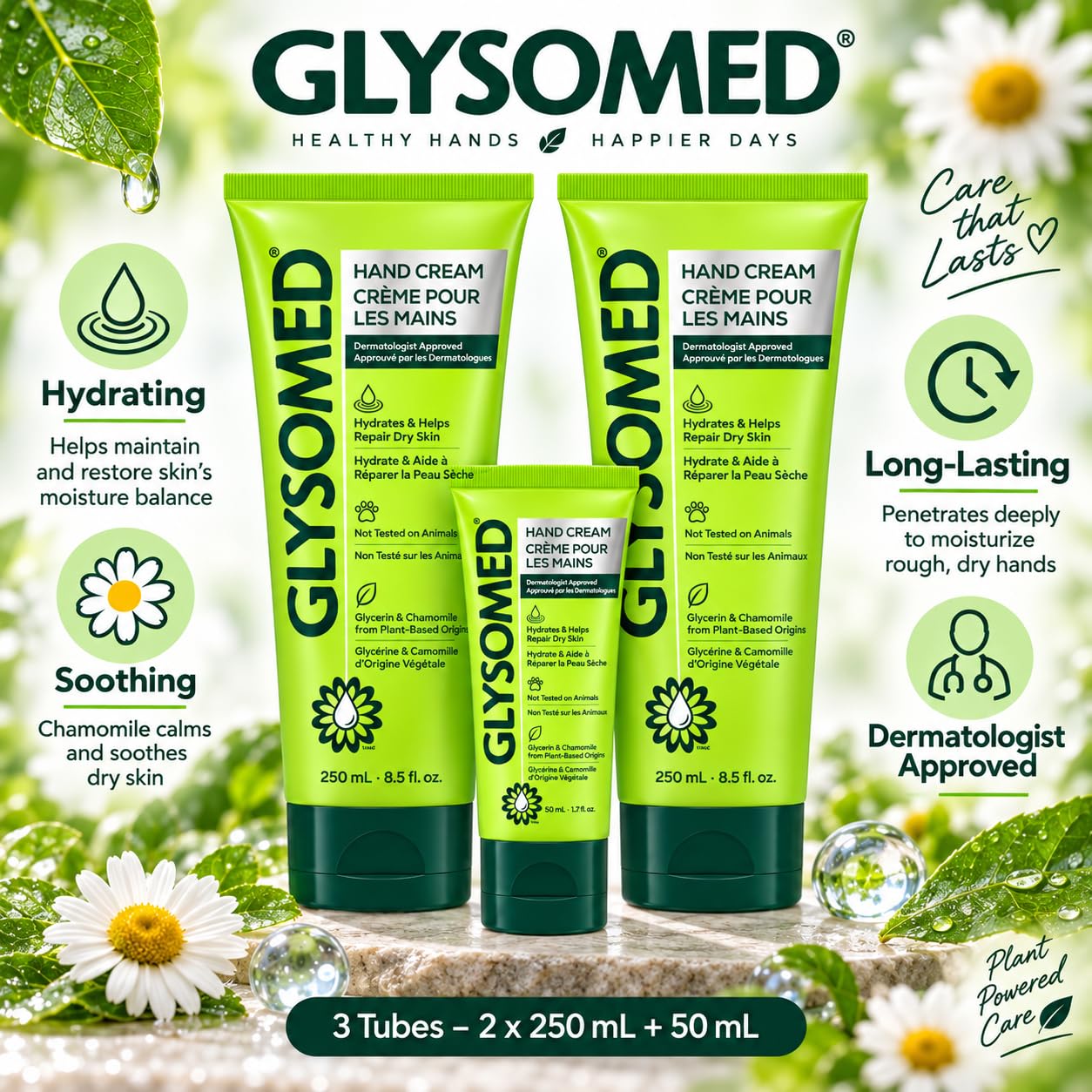 Glysomed ingredient label highlighting glycerin and chamomile benefit