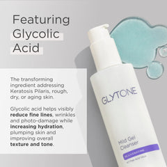 GLYTONE label close-up highlighting glycolic acid and glycerin benefits