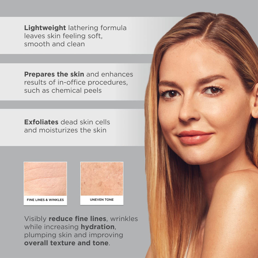 GLYTONE gel applied to wet face illustrating gentle exfoliation in use
