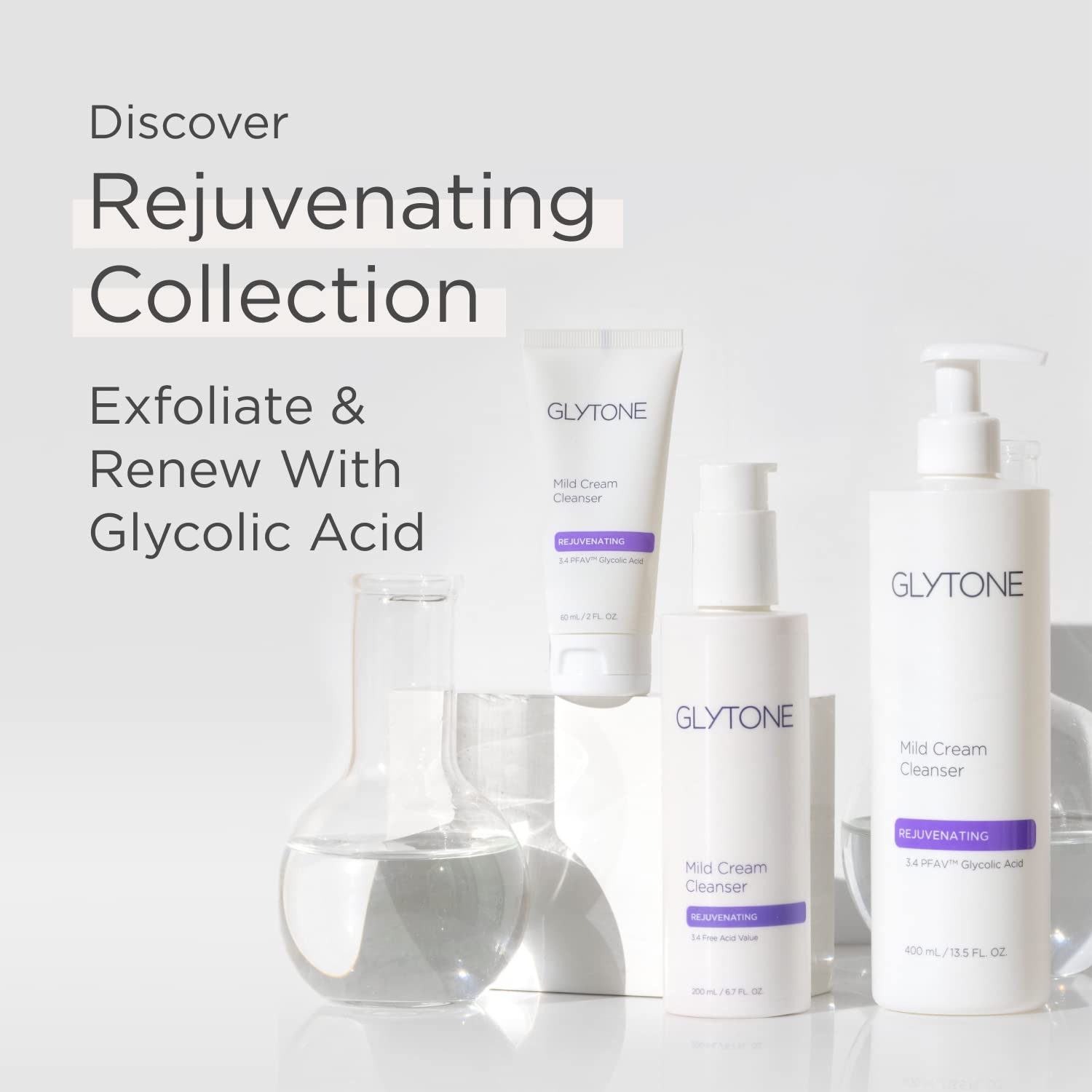 GLYTONE on bathroom vanity portraying daily routine and refreshed skin