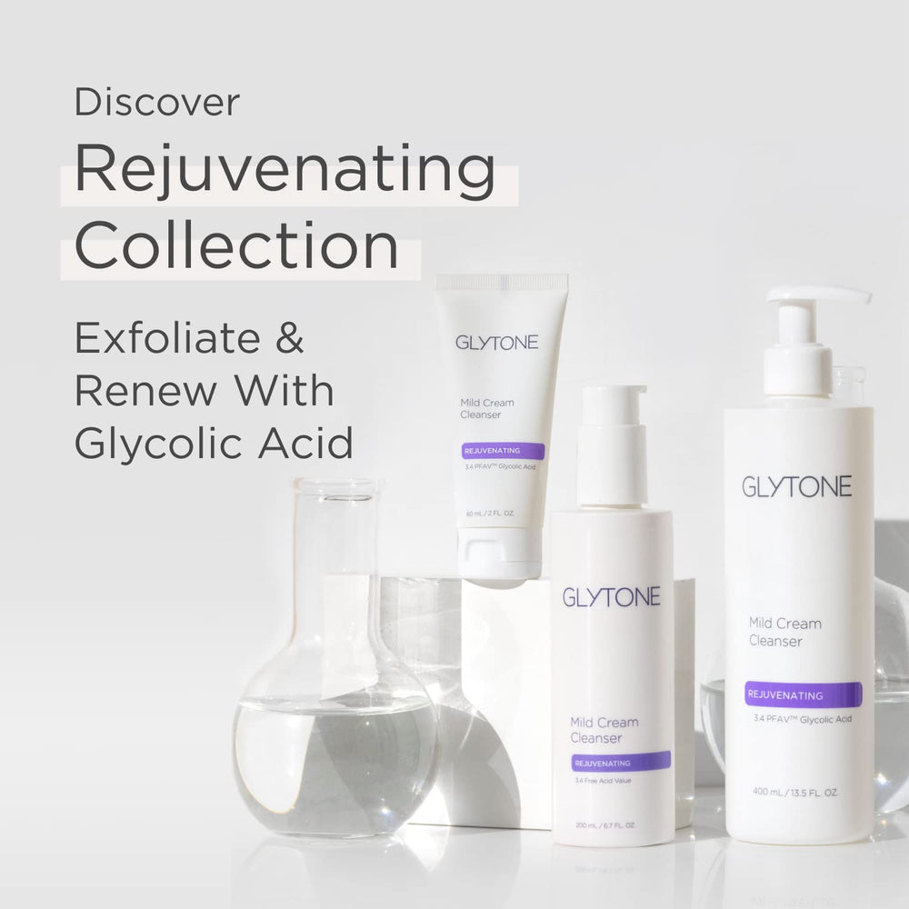 GLYTONE on bathroom vanity portraying daily routine and refreshed skin