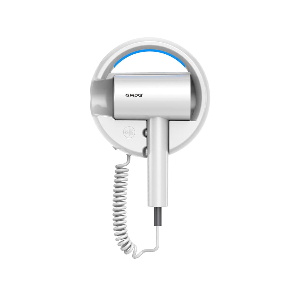GMDQ hair dryer front view showing compact, space-saving design and easy access