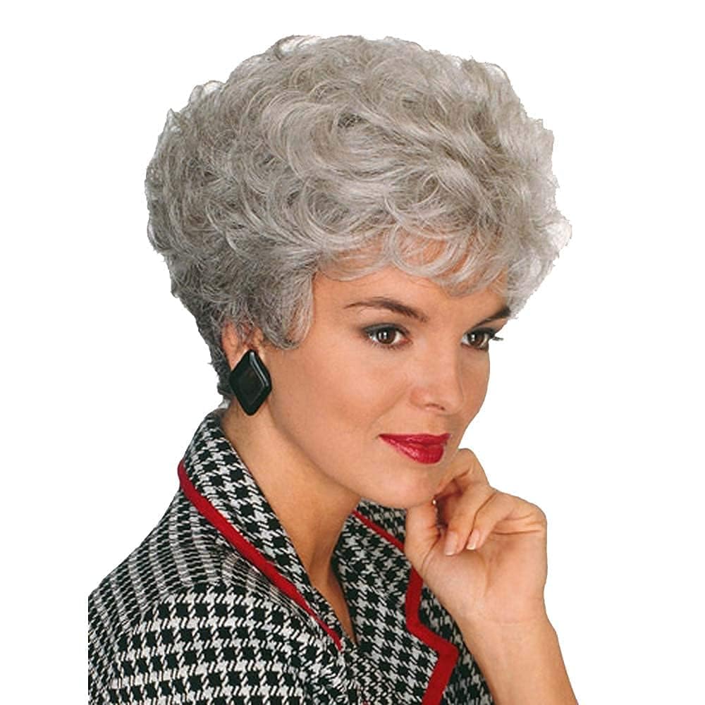 GNIMEGIL front view short ombre gray wig showing natural look and confidence