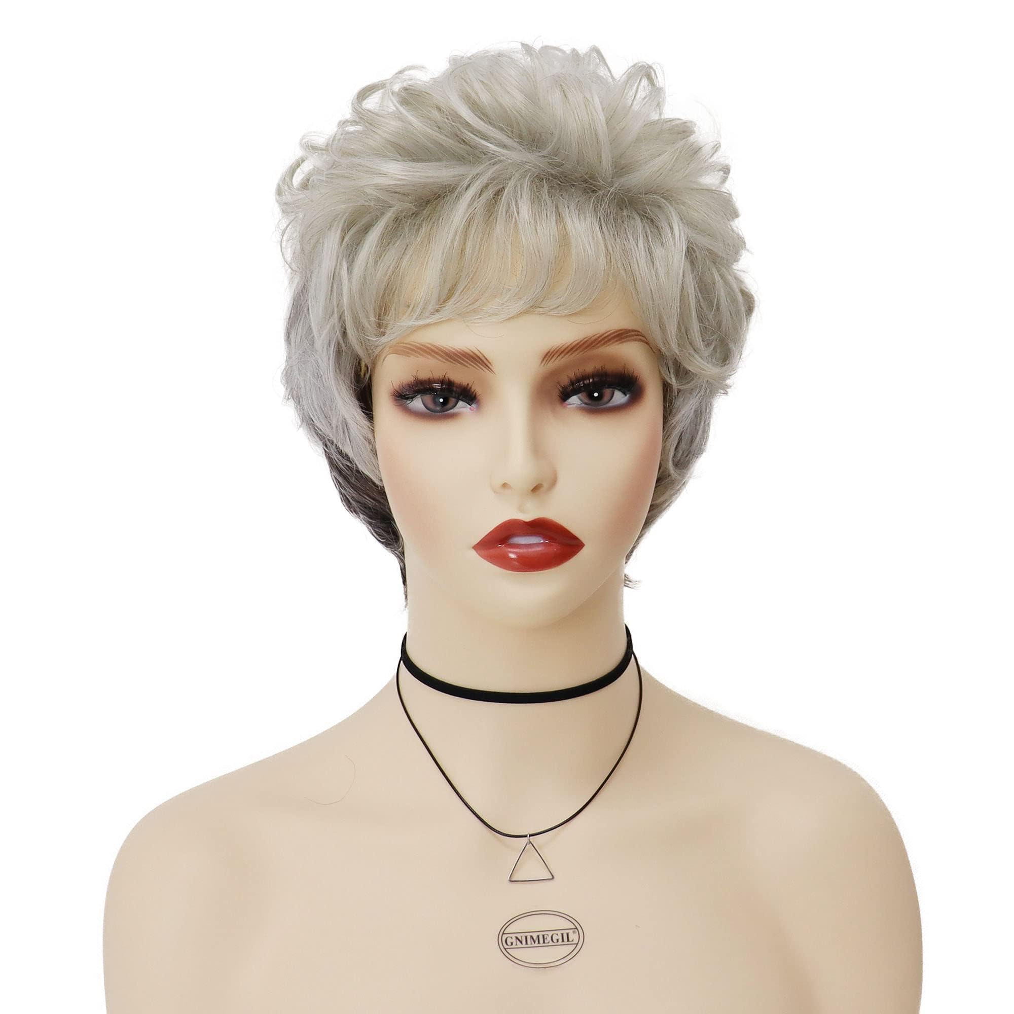 GNIMEGIL side profile silver curly wig displaying soft curls and styling ease
