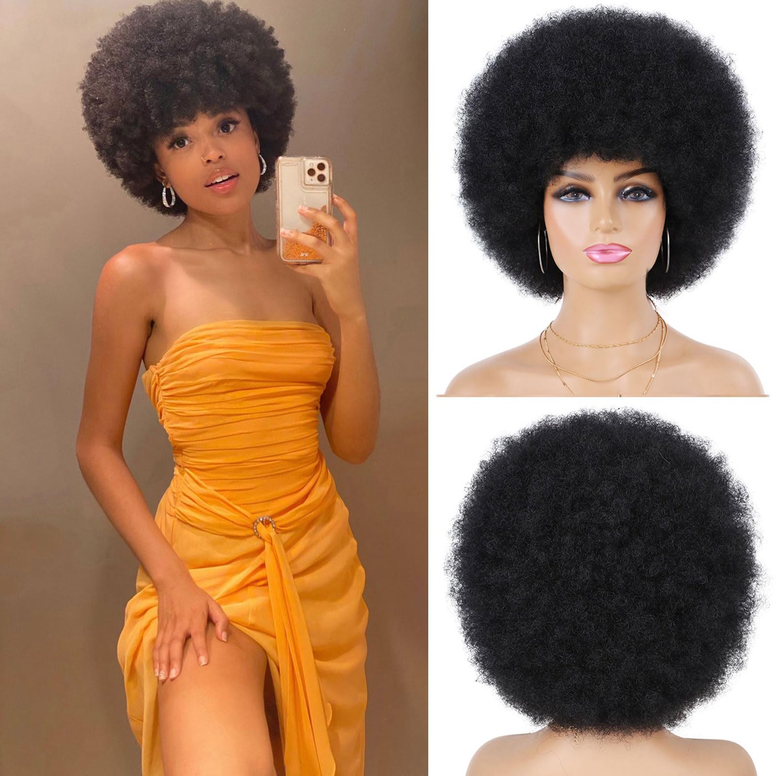 G&T Wig front view showing afro puff for natural retro look