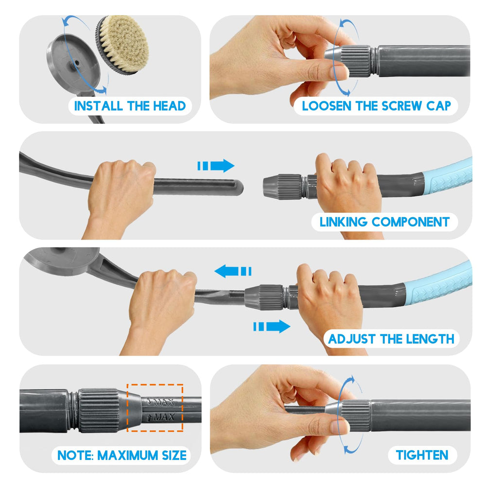 Gobetili in-shower use demonstrating back cleaning without bending benefit