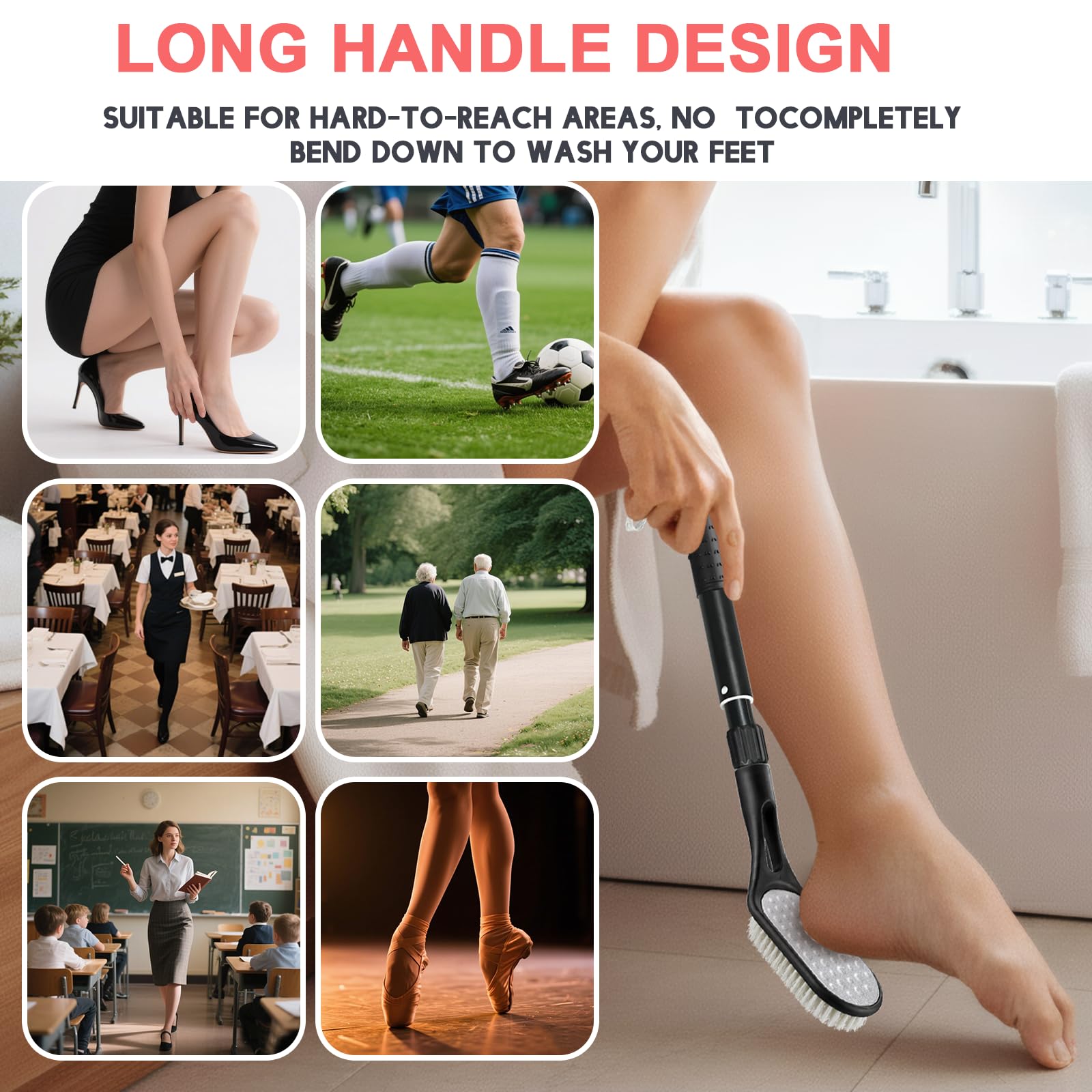 Gobiteli in-shower use by a senior for comfortable independent foot care