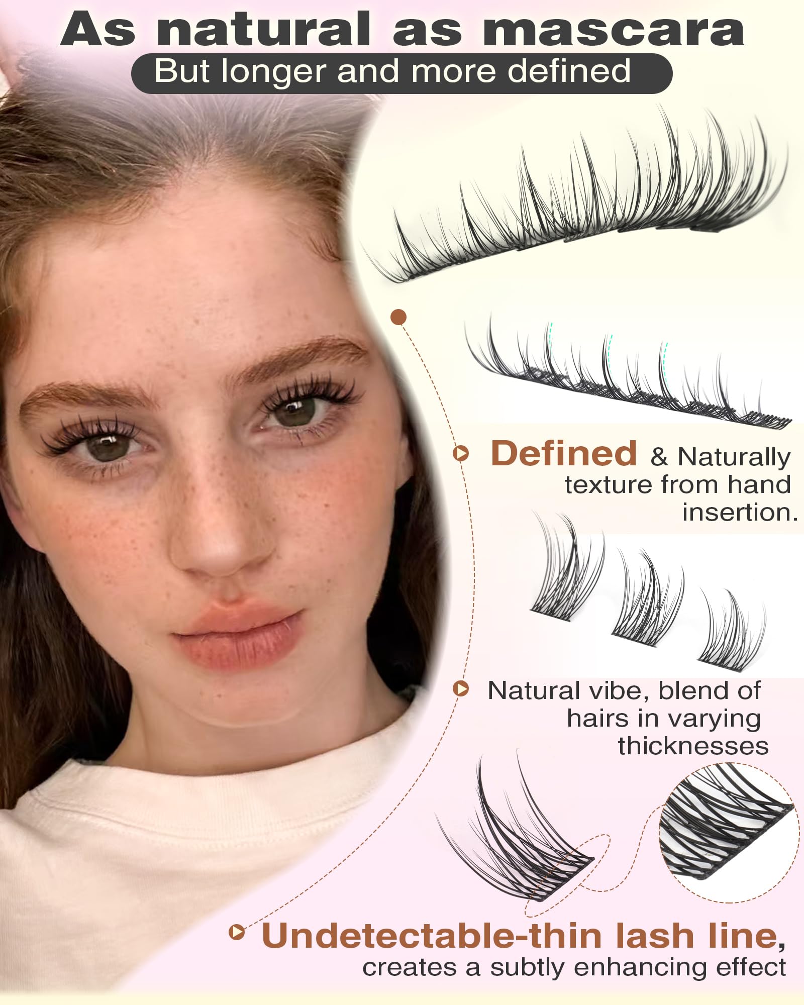 goddvenus applying clusters on model eye demonstrating comfortable, lightweight wear
