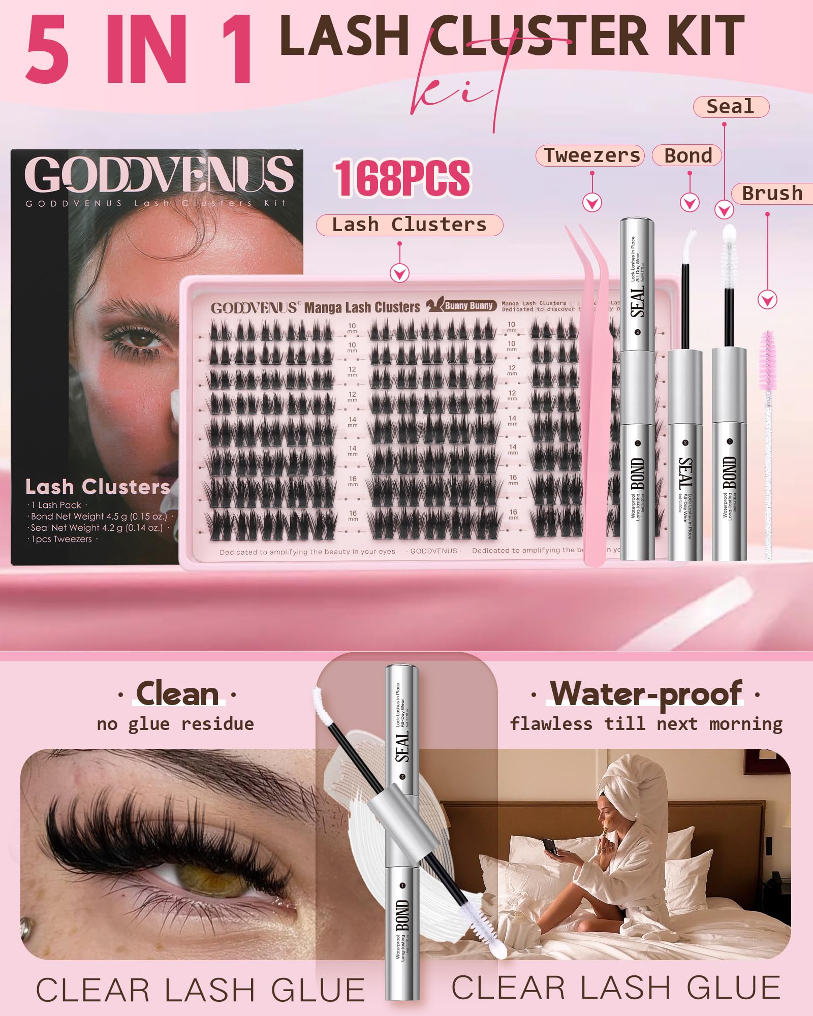 Goddvenus step-by-step application on eyelid demonstrating precise cluster placement