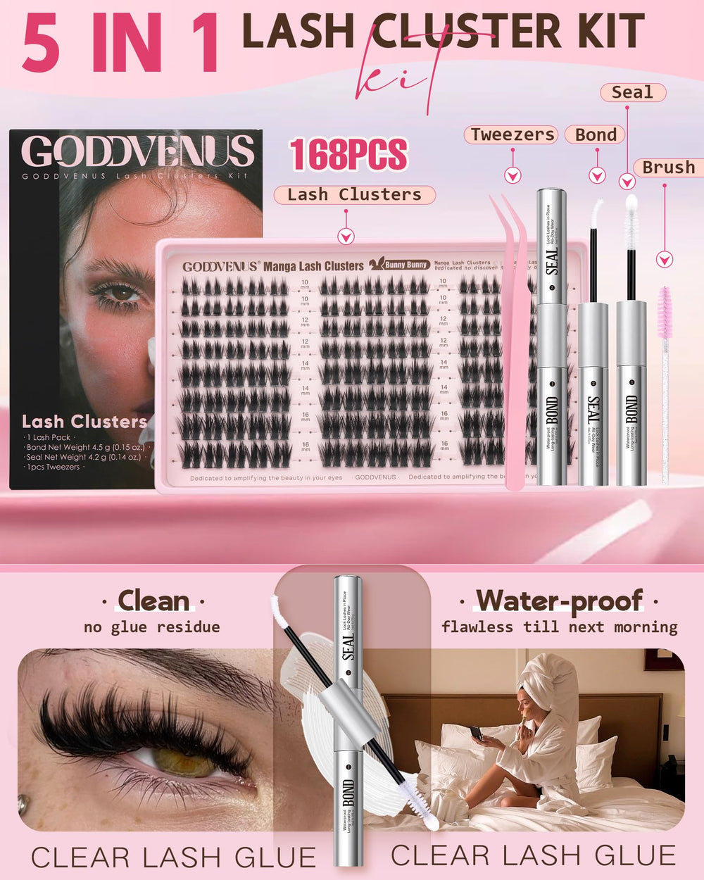 Goddvenus step-by-step application on eyelid demonstrating precise cluster placement