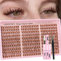 Goddvenus front packaging showing brown lash clusters kit and included tools for easy DIY