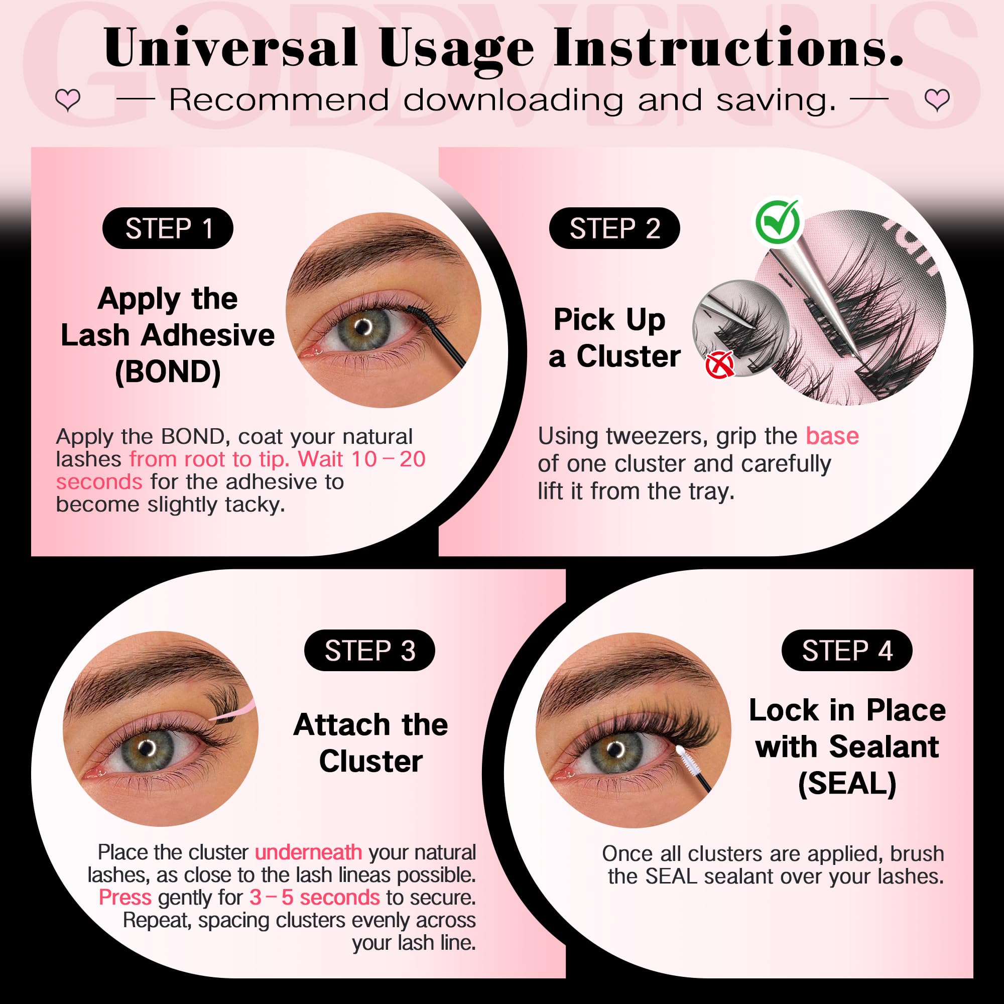 Goddvenus label and contents highlighting included lash varieties