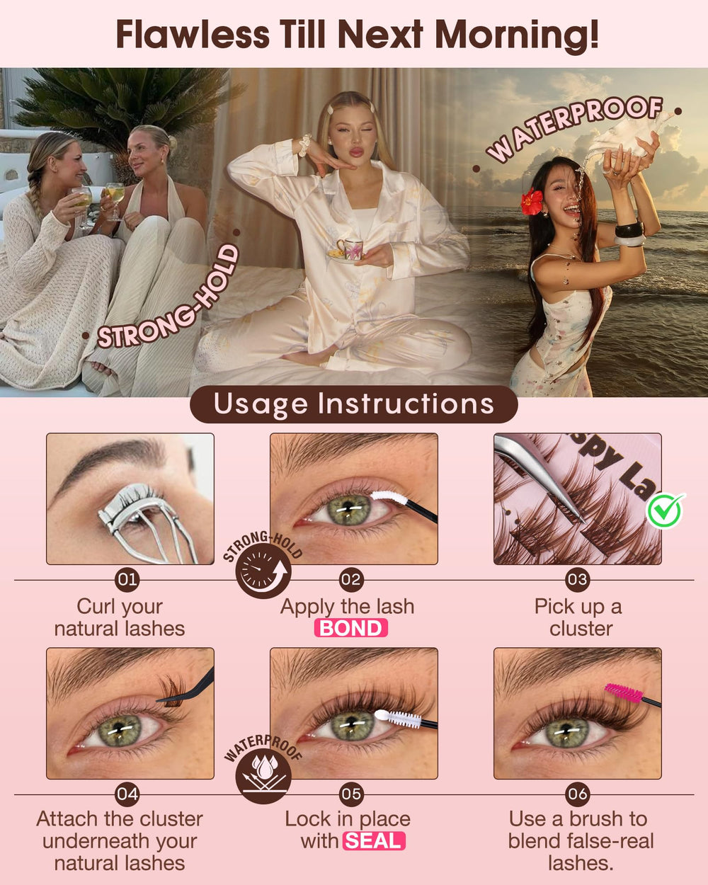 Goddvenus model wearing brown wispy clusters showing soft, natural enhancement benefit