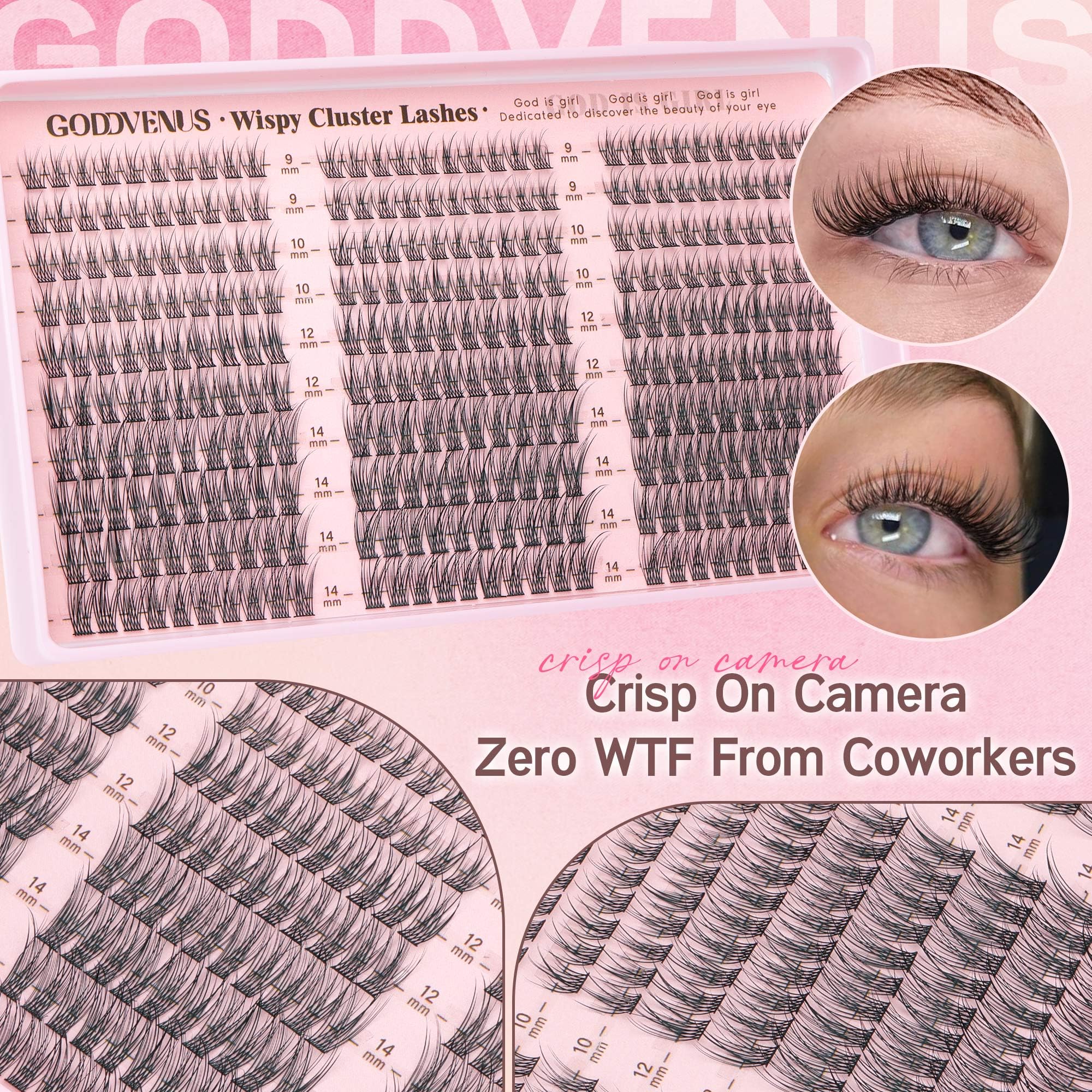 Goddvenus flatlay of kit contents with 300pcs clusters and tweezers for easy organization